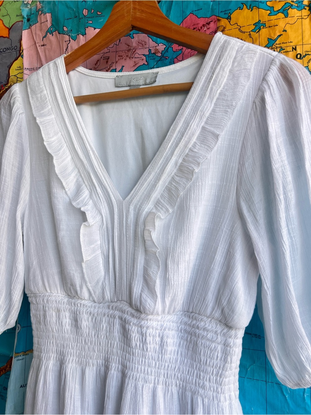 J Gee White V-Neck Tiered Mini Dress with Smocked Waist - Picture 2 of 7